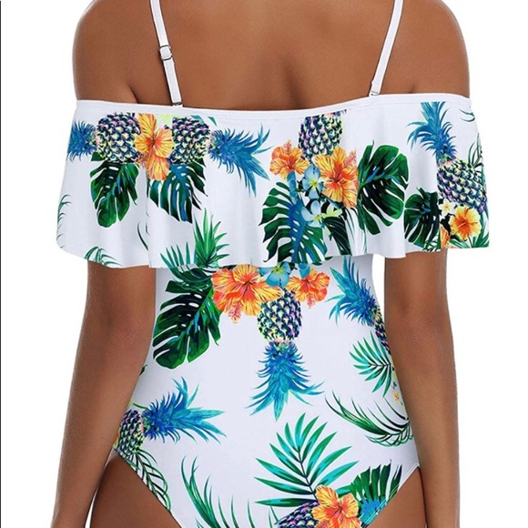 Ruffle Off Shoulder Swimsuit Floral Print - Picture 5 of 8